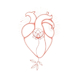 Illustrated heart radiating sound waves with a lotus at its center
