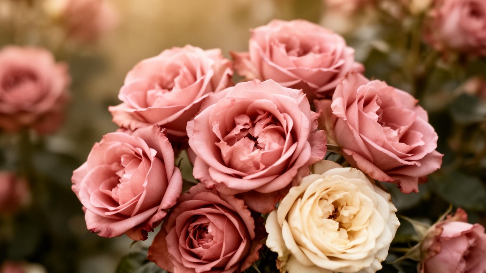 Soft pink garden roses in warm light